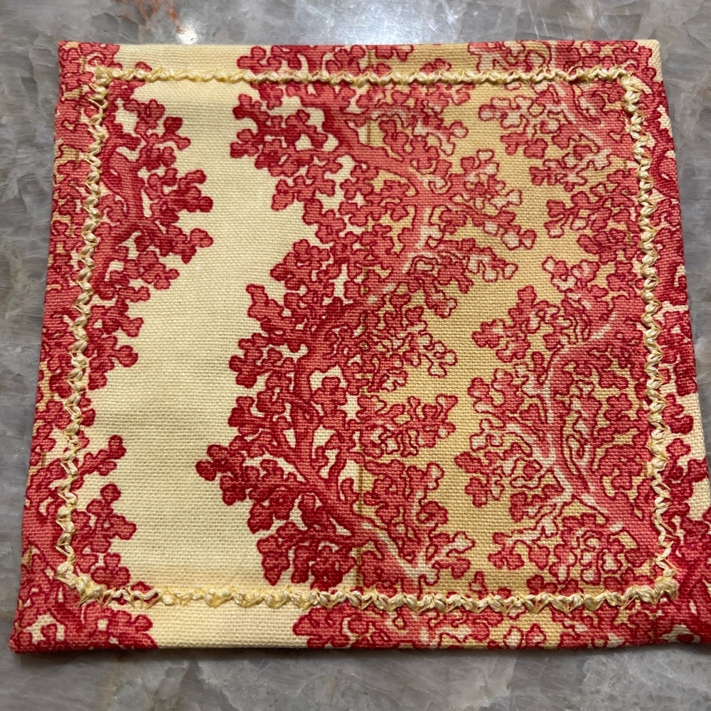 Set of 8 Cloth Napkins, Coral Print Palm Beach Coastal 5"